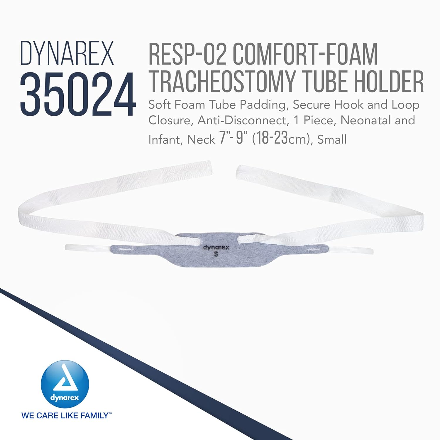 Dynarex Comfort-Foam Tracheostomy Tube Holder - with Soft Foam Tube Padding, Secure Hook & Loop Closure - Case of 60 (Small, Anti Disconnect)