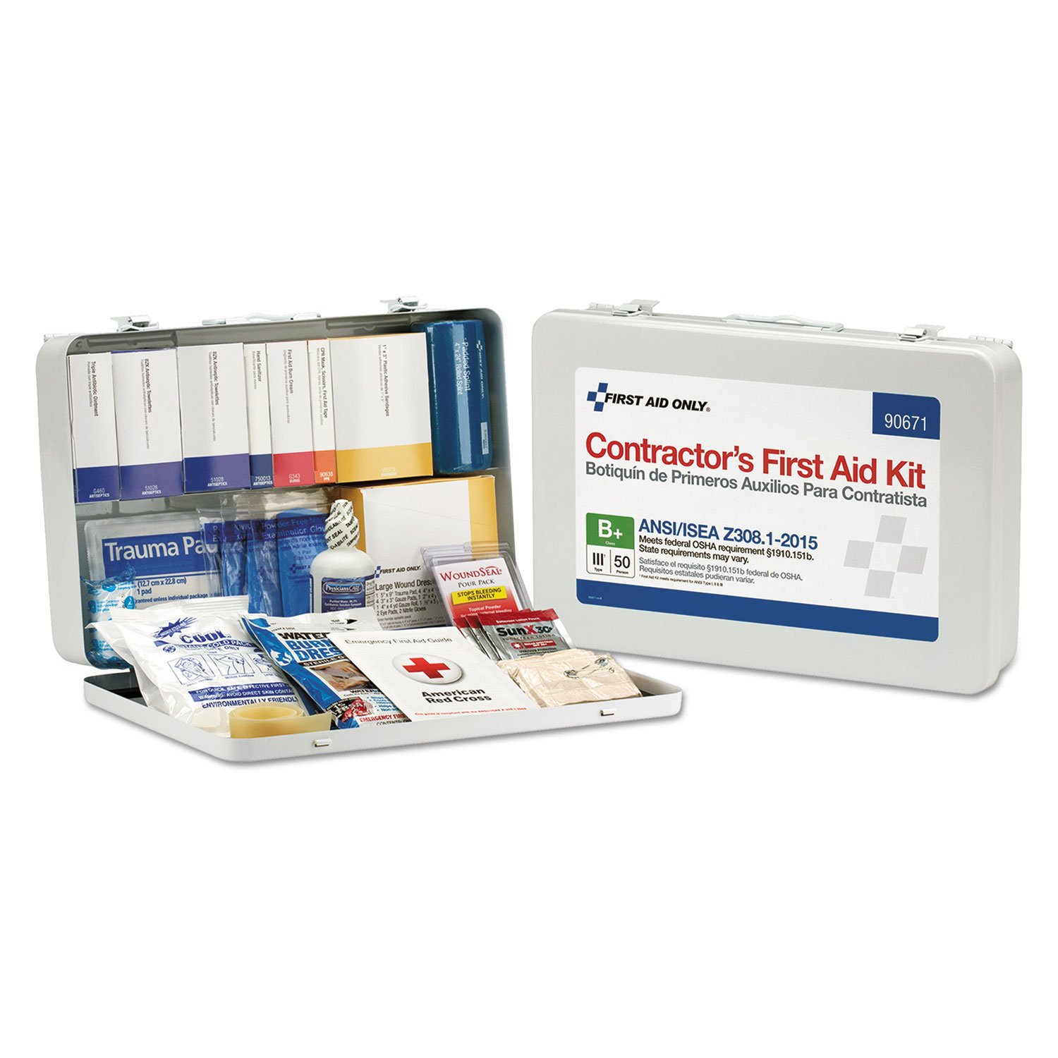 First Aid Only 90671 50-Person ANSI B+ Contractor's Emergency First Aid Kit for Home Renovation, Job Sites, and Construction Vehicles, 254 Pieces White
