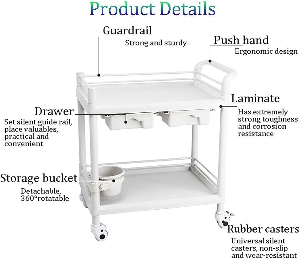 Medical Cart Tool Beauty Rolling Trolley with Handle and Storage Tray Universal Wheel with Brake 54×37x98cm(Style3-73×53x98cm)