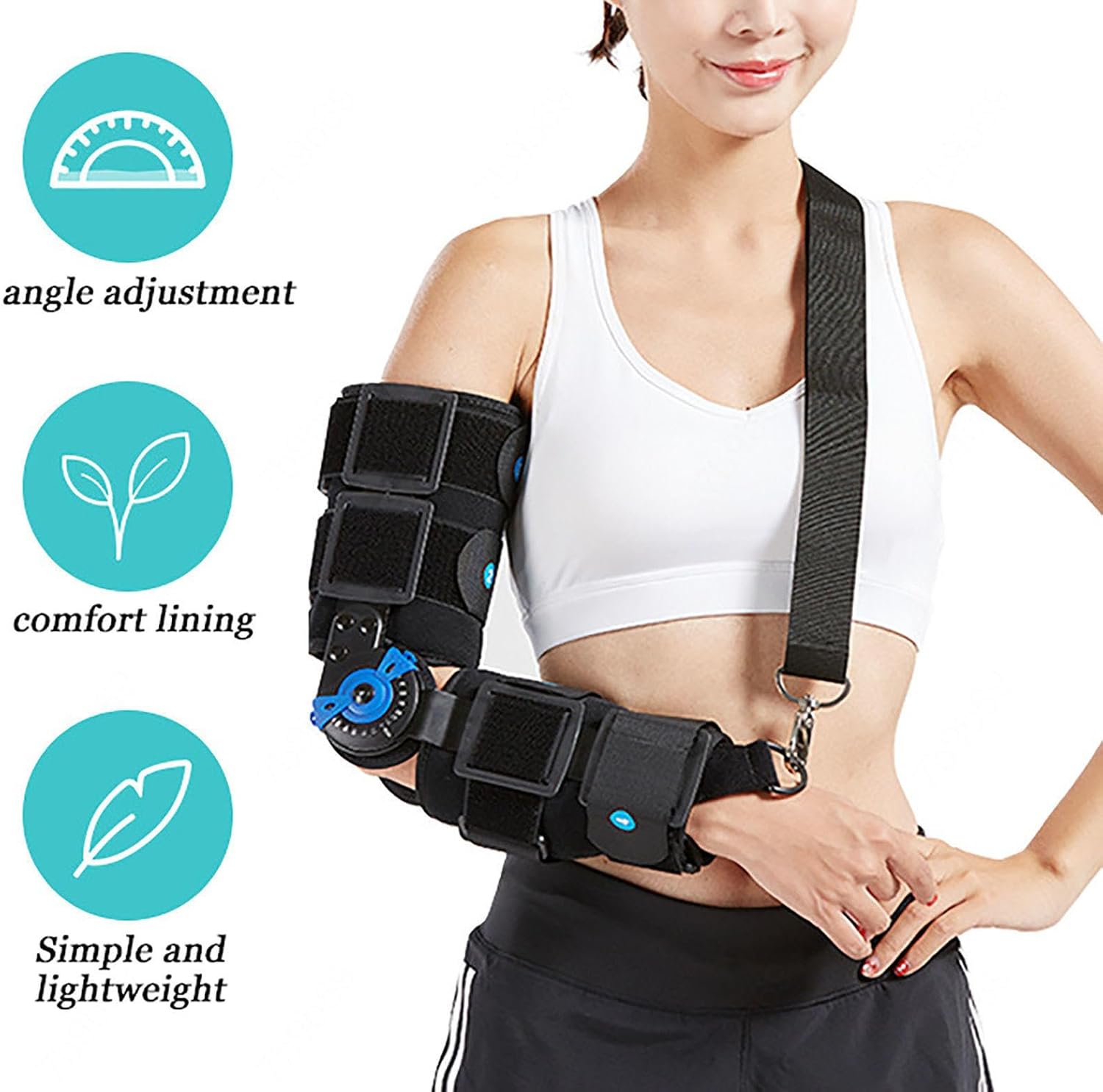 Hinged ROM Elbow Brace,Comfortable Night Elbow Sleep Support,Adjustable Post OP Elbow Brace Stabilizer Splint Arm Injury Recovery Support After Surgery
