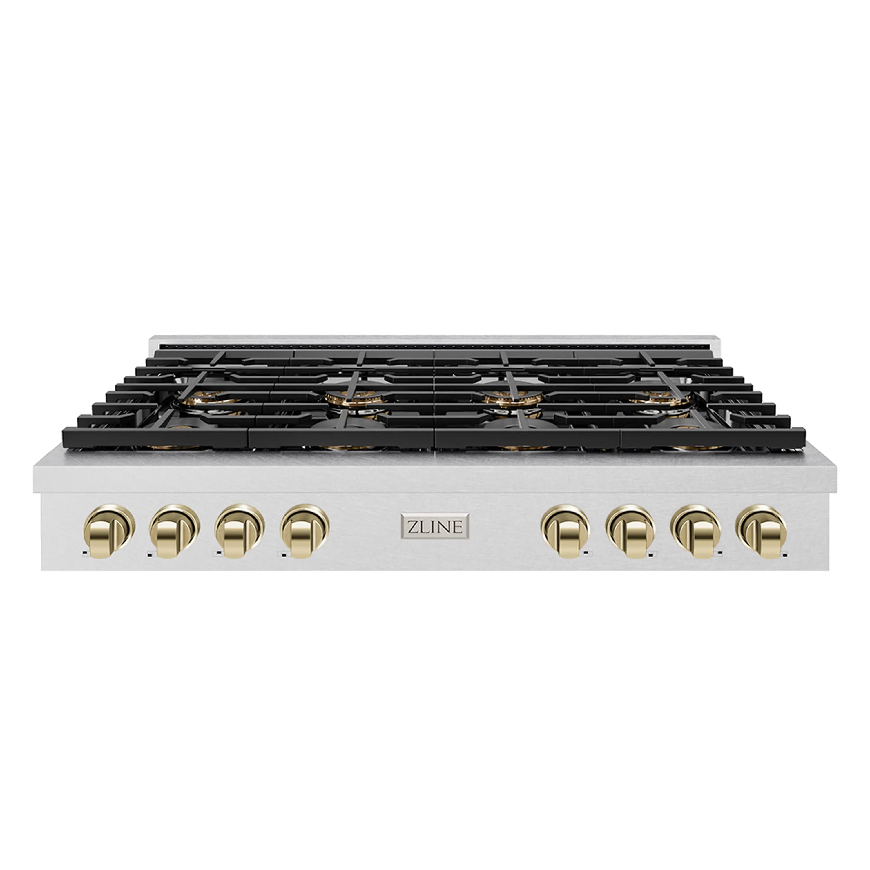 ZLINE Autograph Edition 48-Inch Paramount Gas Rangetop with 8 Burner DuoPro鈩?Cooktop in Satin Stainless Steel and Polished Gold Accents (PSRTSZ-48-G)