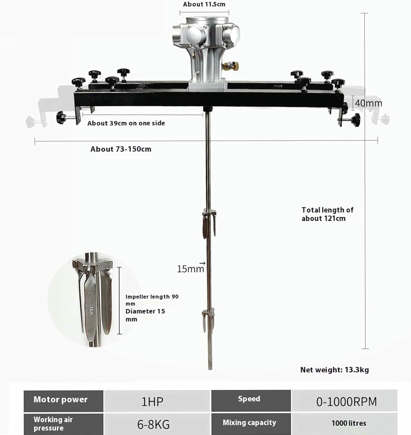 IBC Air Agitator, 1000L Pneumatic Bracket Mixer, Folding Propeller, Paint Stirring Machine for Paint Coating & Viscous Liquid Ink Dissolver*