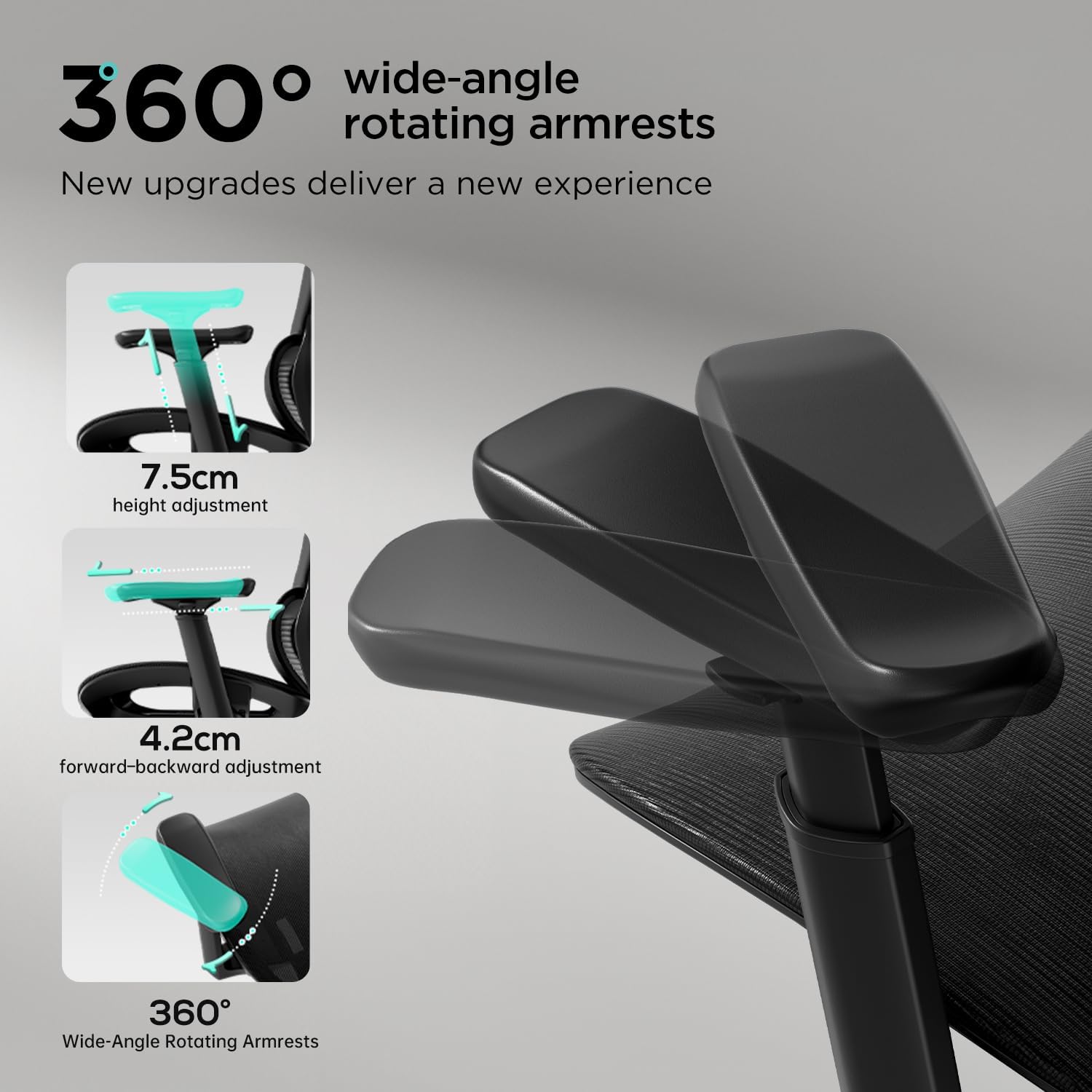 Hbada P2 Ergonomic Office Chair, Office Chair with 3D Lumbar Support, Mesh Chairs with 3D 360° Rotation Arms, 3D Headrest & Comfortable Seat, 135° Stepless Tilt Function, Black