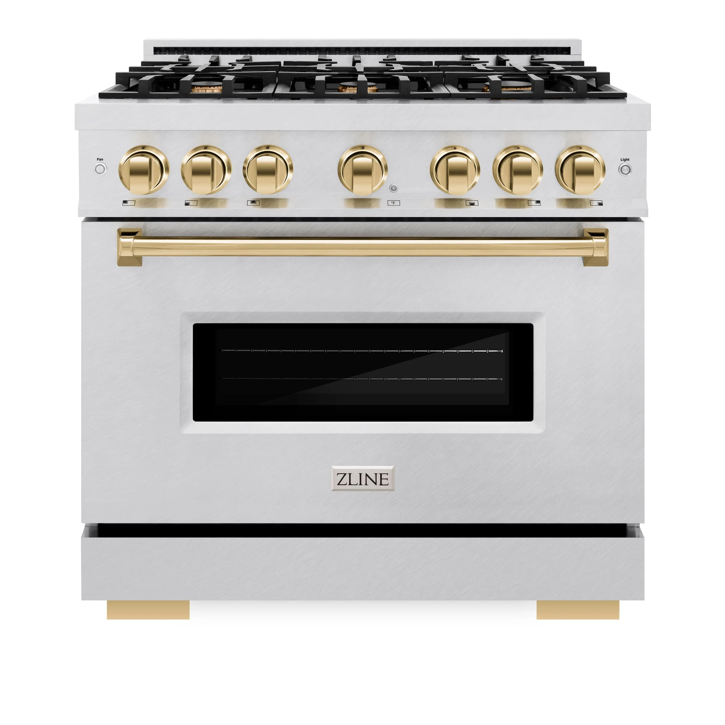 ZLINE Autograph Edition 36-Inch Classic Series Gas Range with 6 Gas Burner Cooktop and 5.2 Cu. Ft. Gas Convection Oven in Satin Stainless Steel with Gold (CGRSZ-36-G)