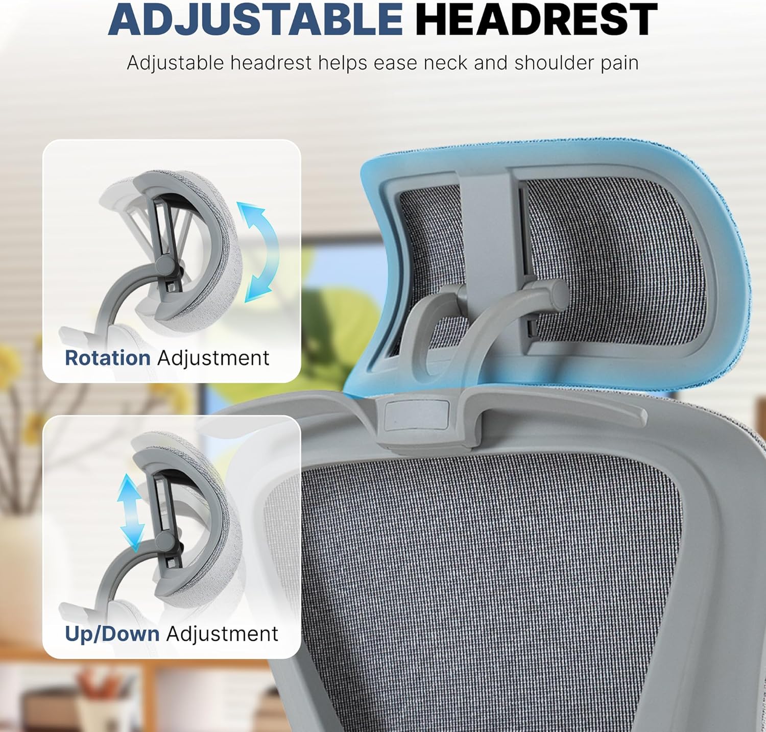 Mesh Ergonomic Office Chair with 4D Armrests,High Back Mesh Gaming Chair with Lumbar Support,Adjustable Seat Depth,2D Headrest for Big & Tall