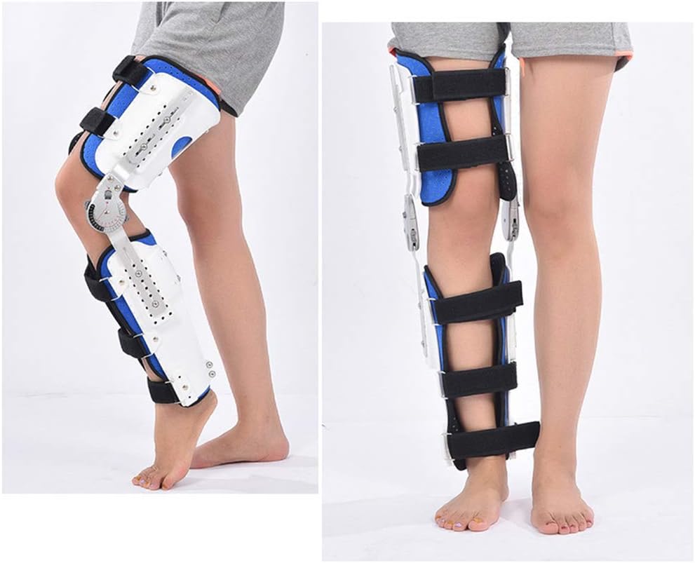 Adult ROM Hinged Leg Knee Brace, Hinged Immobilizer for Ligament Injury, Orthosis Stabilizer, Adjustable Recovery Support for Orthopedic Rehab,White+Blue