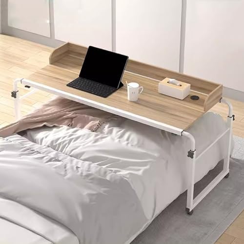 Overbed Table with Wheel，Over Bed Desk Height Adjustable 65-95cm Laptop Cart Over Bed Desk Standing Over Bed Table King Size Food Tray Desk Rolling Medical Table(Color:Wood)