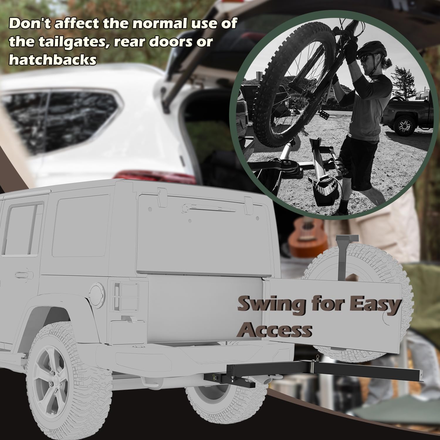 TOPOWN Swing Away Hitch Mount Bike Rack Extension 2” Receiver, Heavy Duty Bicycle Rack Swing Away Hitch Mount Adapter Compatible with Most 2 Inch Hitch Racks, Adjustable 120 Degree, Hold Up to 260 lbs