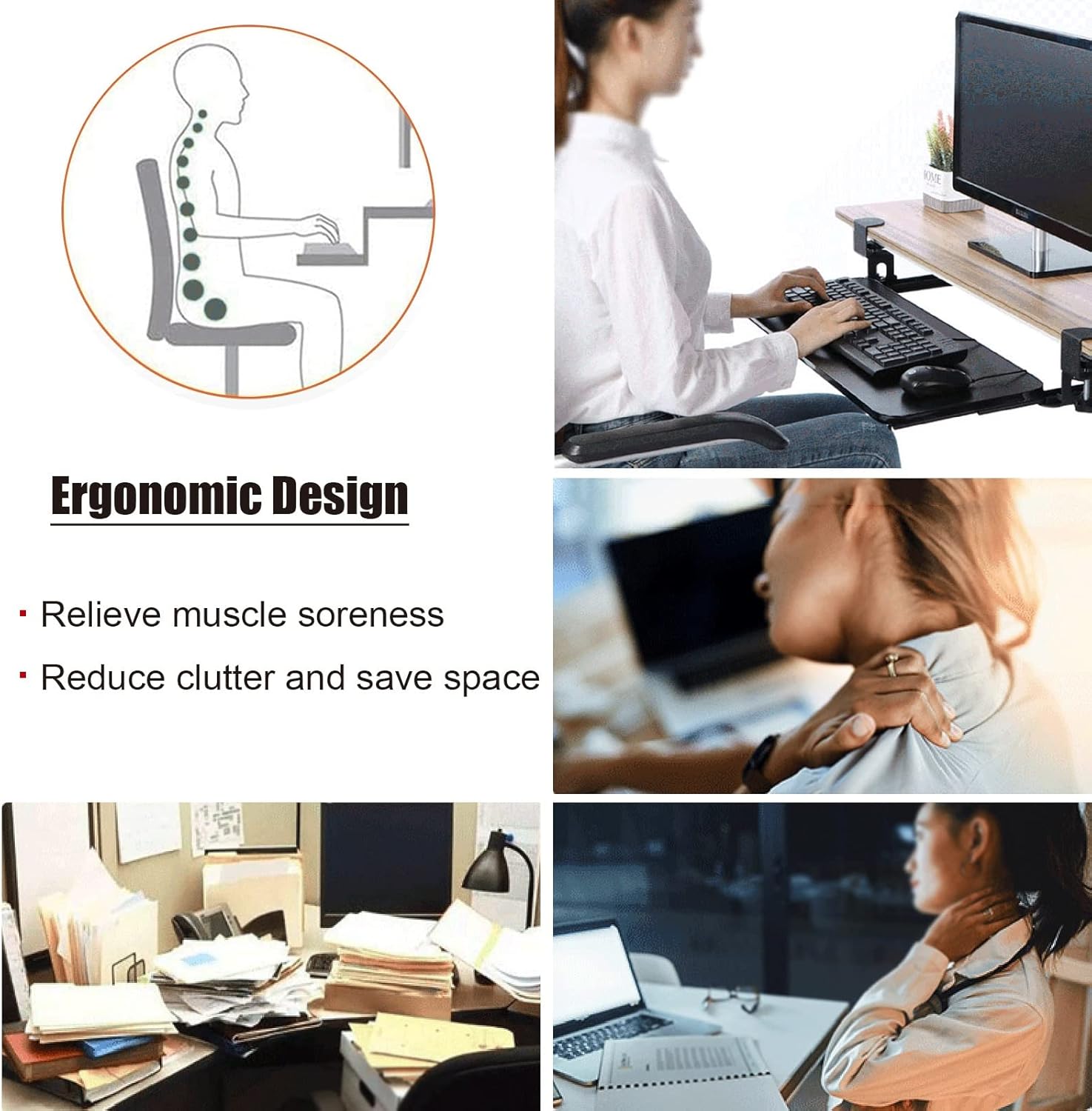 Ergonomics Under Desk Extender Tray - Clamp-On Keyboard and Mouses Tray, Easy to Install, 20kg Load, Adjustable Keyboard Drawer, Computer Elbow Arm Support, Armrest Shelf,A-Teak
