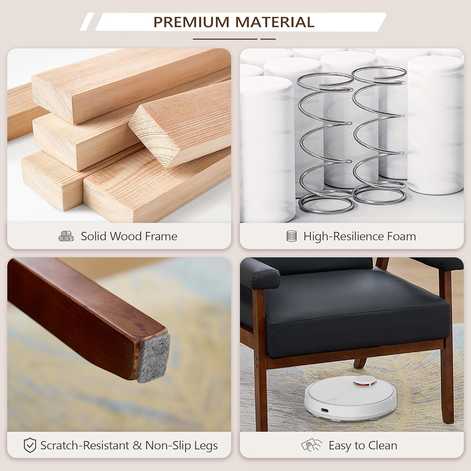 JIASTING Accent Chairs Set of 2, Black Leather Chairs with Solid Wood Frame, Tufted Small Mid-Century Modern Wooden Arm Chair, Comfy Office Reading Armchair for Living Room, Bedroom (2)