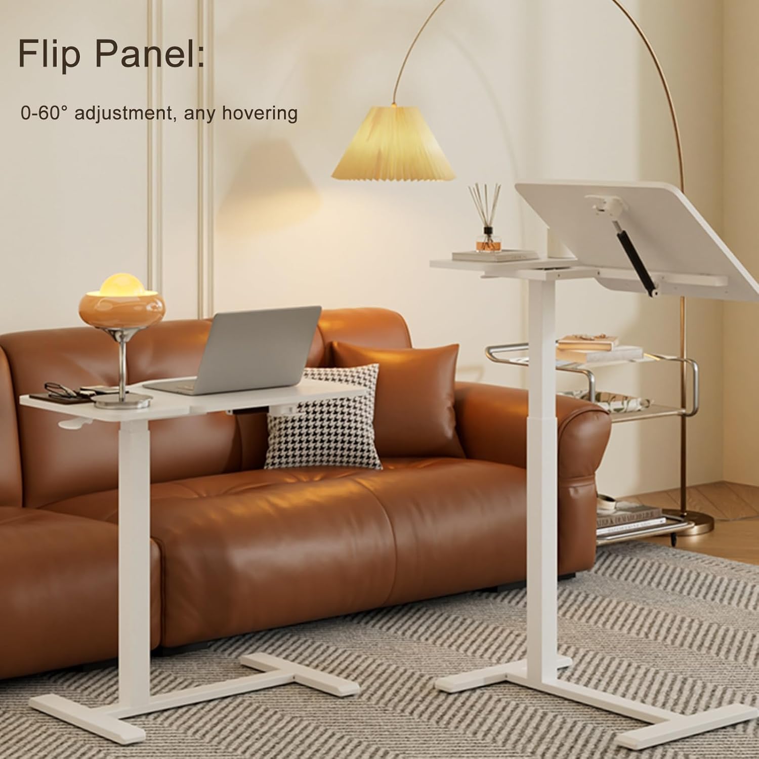 Overbed Table with Swivel Hidden Wheels Adjustable Height, with Laptop Desk Cart Table Over, Mobile Standing Desk for Hospital and Home Use(Brown)