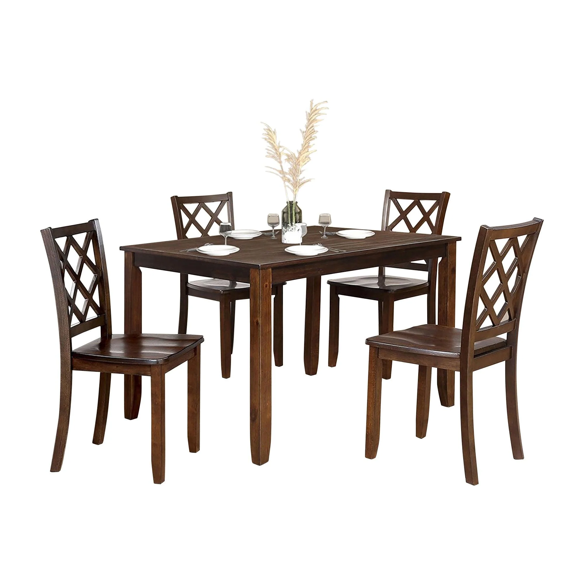 Parrot Uncle 48-Inch W Solid Rubberwood 5-Piece Dining Table Set with Diamond Chair Back