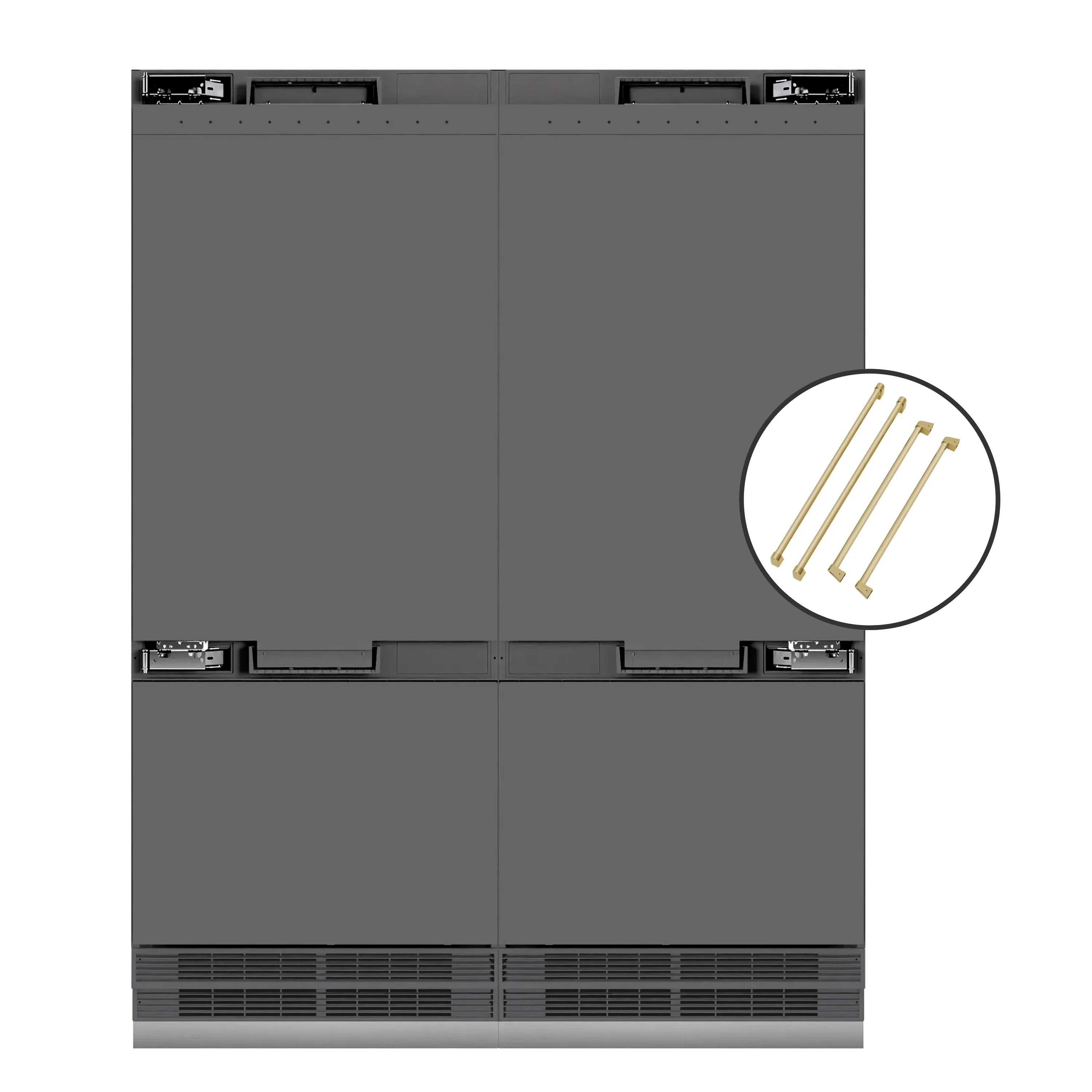 ZLINE Autograph Edition 60-Inch 32.2 Cu. Ft. French Door Built-In Bottom Freezer Refrigerator with Water Dispenser and Ice Maker in Panel Ready with Graphite Gray Interior and Champagne Bronze Accents (GRBIVZ-60-CB)