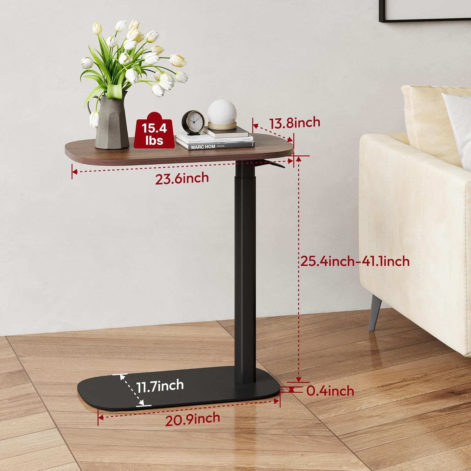 SANODESK Adjustable Overbed Bedside Table Pneumatic Adjustable Height Laptop Computer Standing Desk Cart with Tray, Hospital and Home Use(23.6