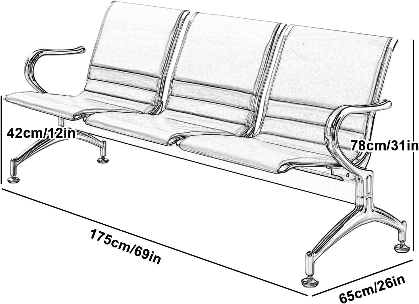 3Seat Waiting Room Bench with Armsleather Reception Chairs Stylish Office Furniture for Hospitals Salons and Barber Shopsblack Seating Solution (Yellow)