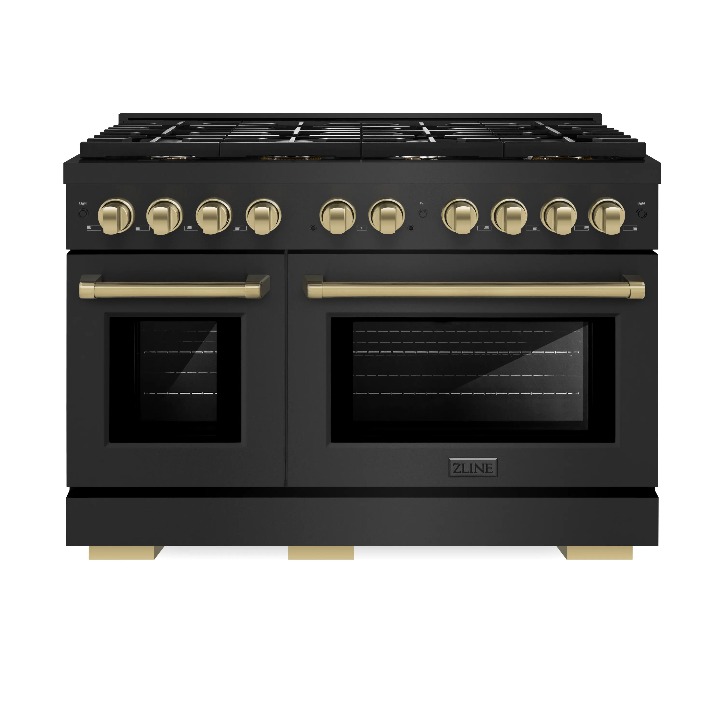 ZLINE Autograph Edition 48-Inch 6.7 cu. ft. Paramount Double Oven Dual Fuel Range with 8 Burner Gas Cooktop in Black Stainless Steel and Champagne Bronze Accents (SDRBZ-48-CB)
