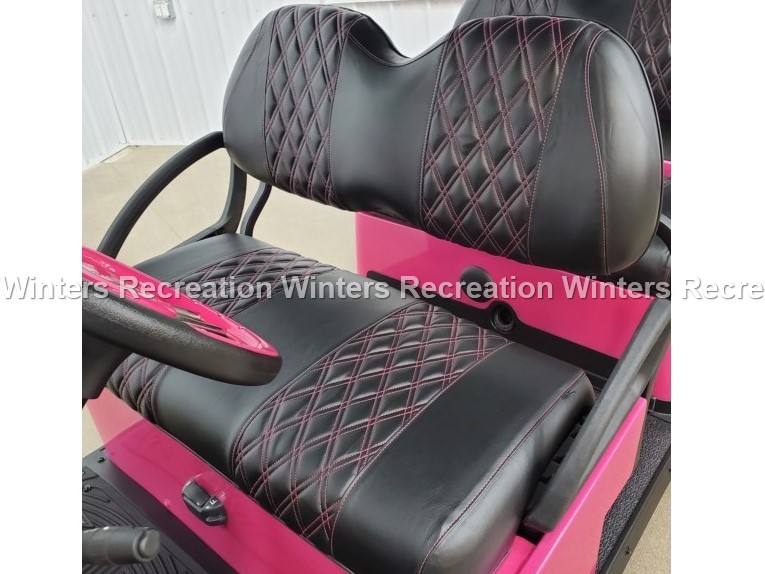 Club Car Precedent, Front Seat Cover, Black Double Diamond Tuck with Pink Stitching