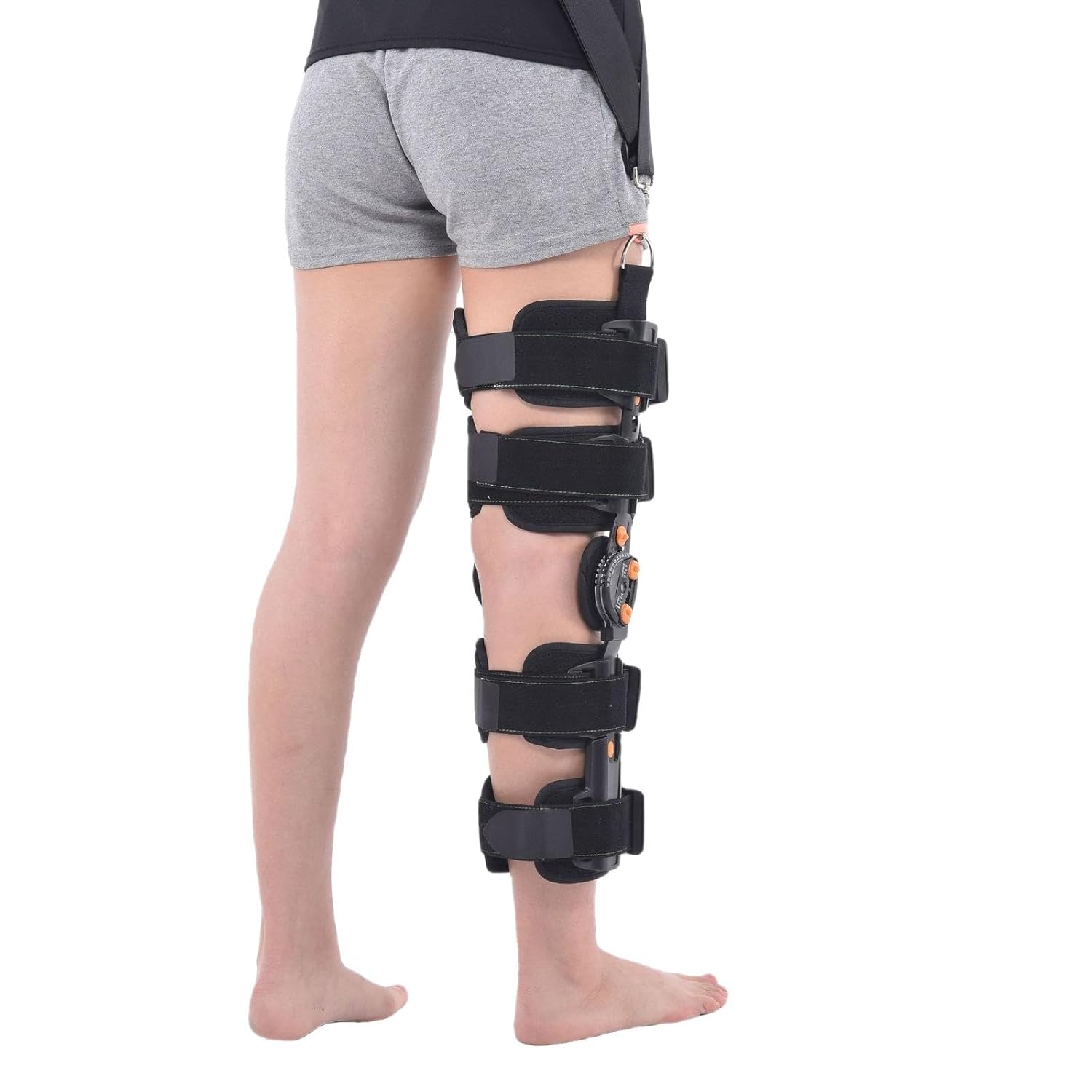 Hinged Rom Knee Brace with Velcro, Length Adjustable Knee Immobilizer, Post Op Knee Brace for Surgery, Meniscus Tear, Ligament Strain, Activity Training Fixation
