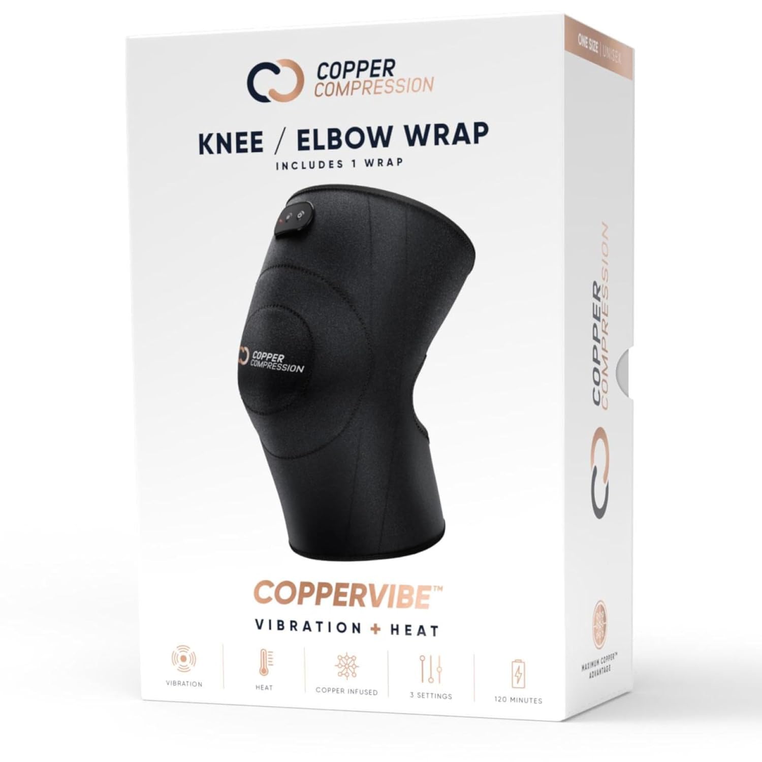 Copper Compression CopperVibe Vibration + Heat Therapy Knee/Elbow Brace Support Vibrating Heating Pad Massager for Joint Pain Relief, Arthritis, Meniscus Tear, Tennis - For Women & Men - 1 Wrap