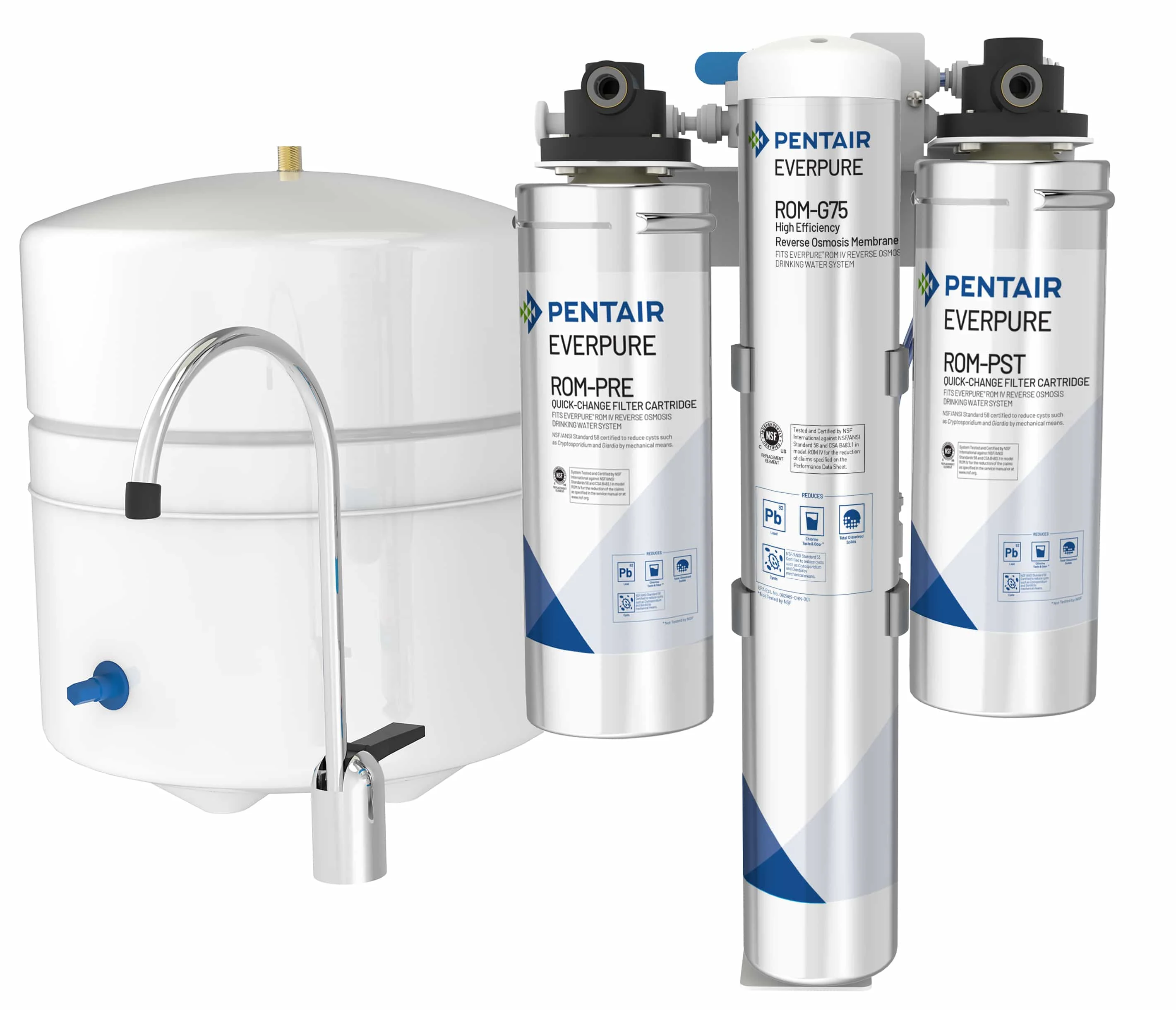 Pentair Everpure ROM IV Reverse Osmosis System, 3-Stage RO System includes Membrane, Pre-filter, Post-filter, Storage Tank and Faucet (EV929650)