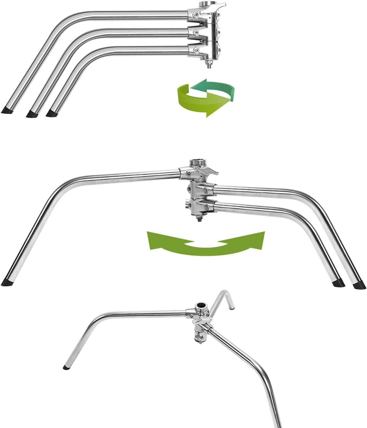 GVM Photography Heavy Duty C Stand with Boom Arm - Max Height 10ft/3.2m, 3ft/1m to 7ft/2.25m Holding Arm Kit for Reflectors, Softboxes, Monolights