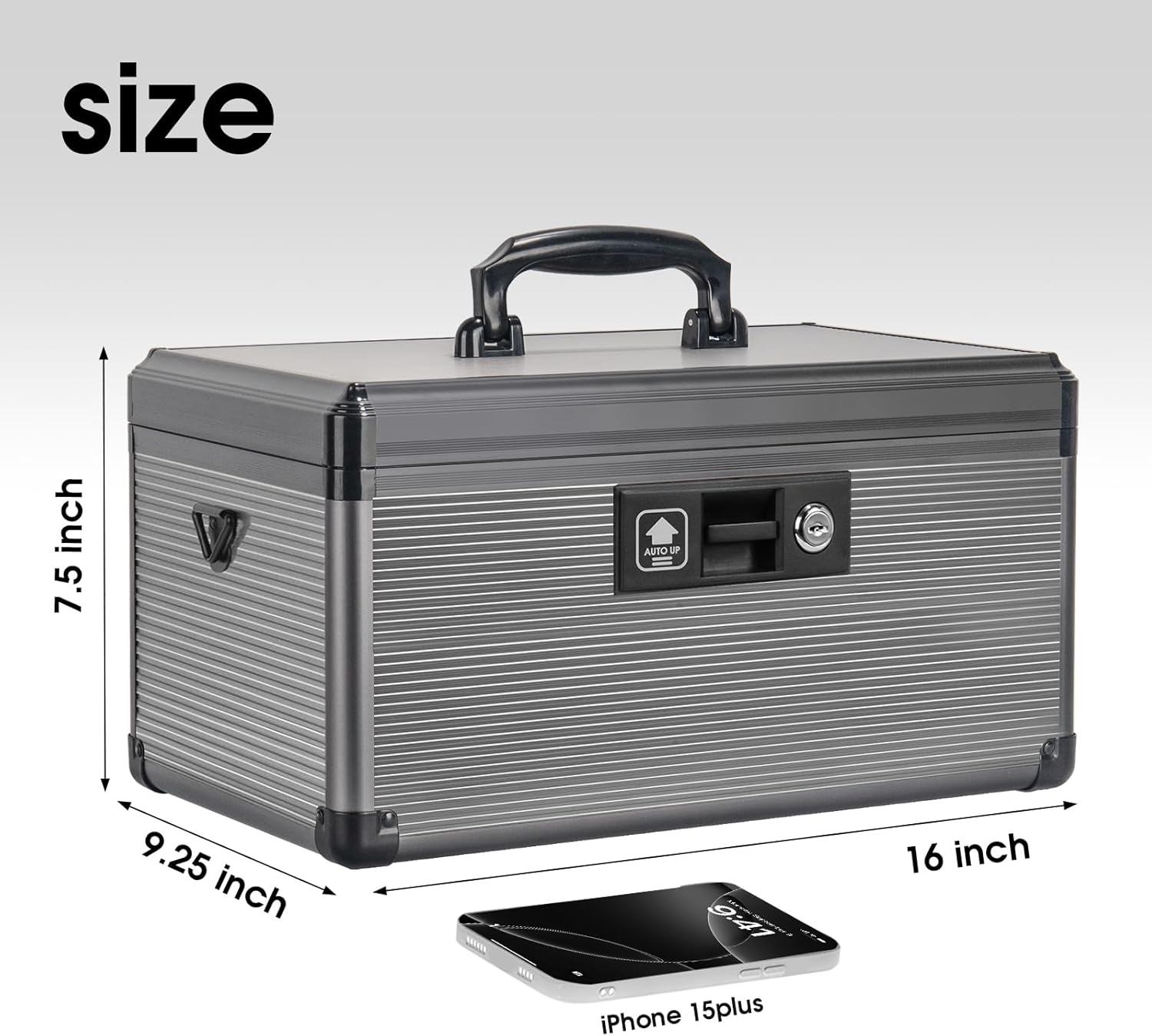 Medicine Lock Box with Key, Alluminum Alloy Box for Medication,First Aid Box with a Removeable Tray to Store Medicines & Pills for Home, Black,16 * 9.25 * 7.48 Inch