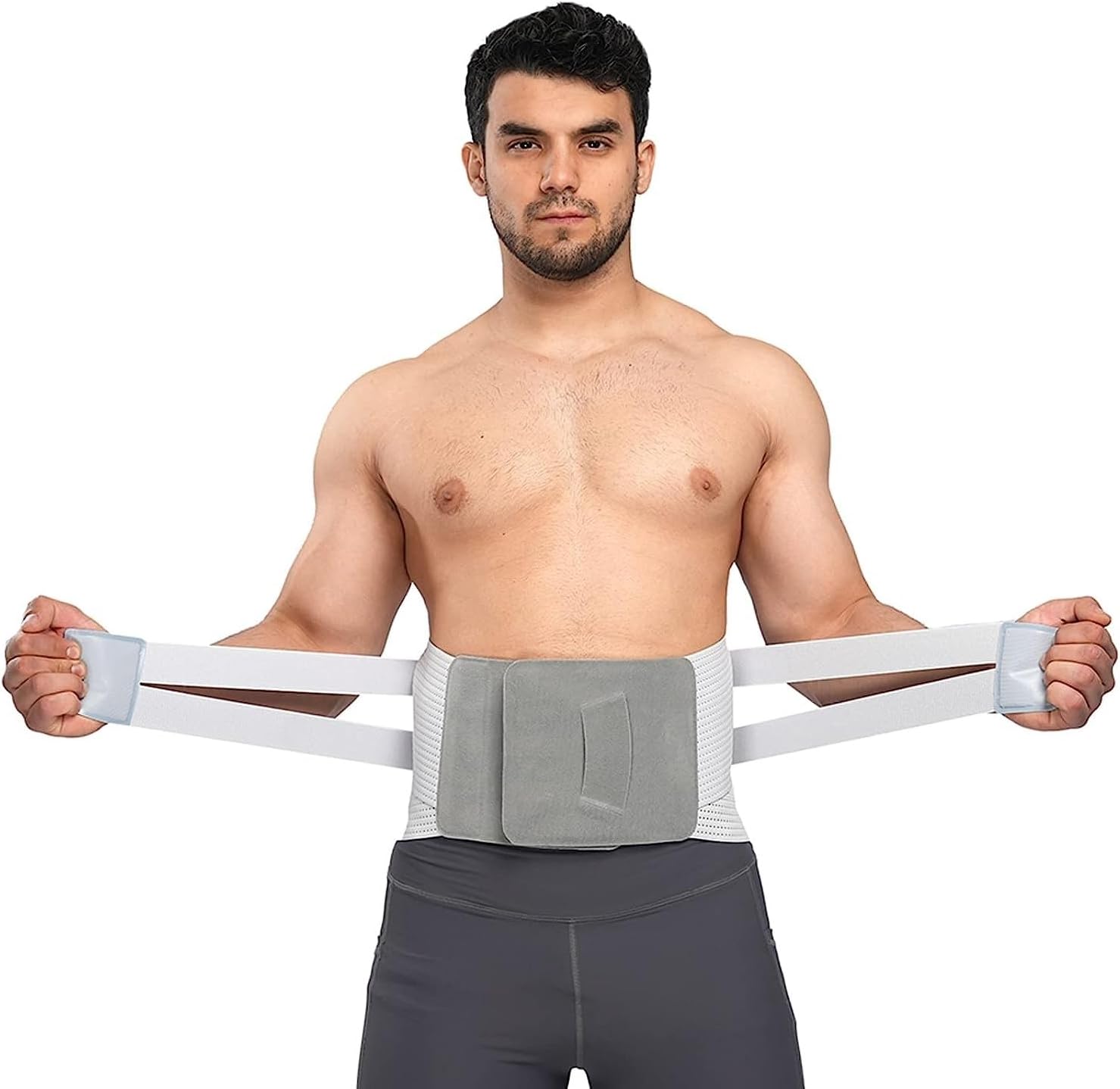 Back Brace with 4 Lumbar Support Stays, Adjustable Lumbar Support Decompression Belt Breathable Waist Trainer for Lower Back Pain Relief, Heavy Lifting, Workout (Color : Gray, Size : Large)