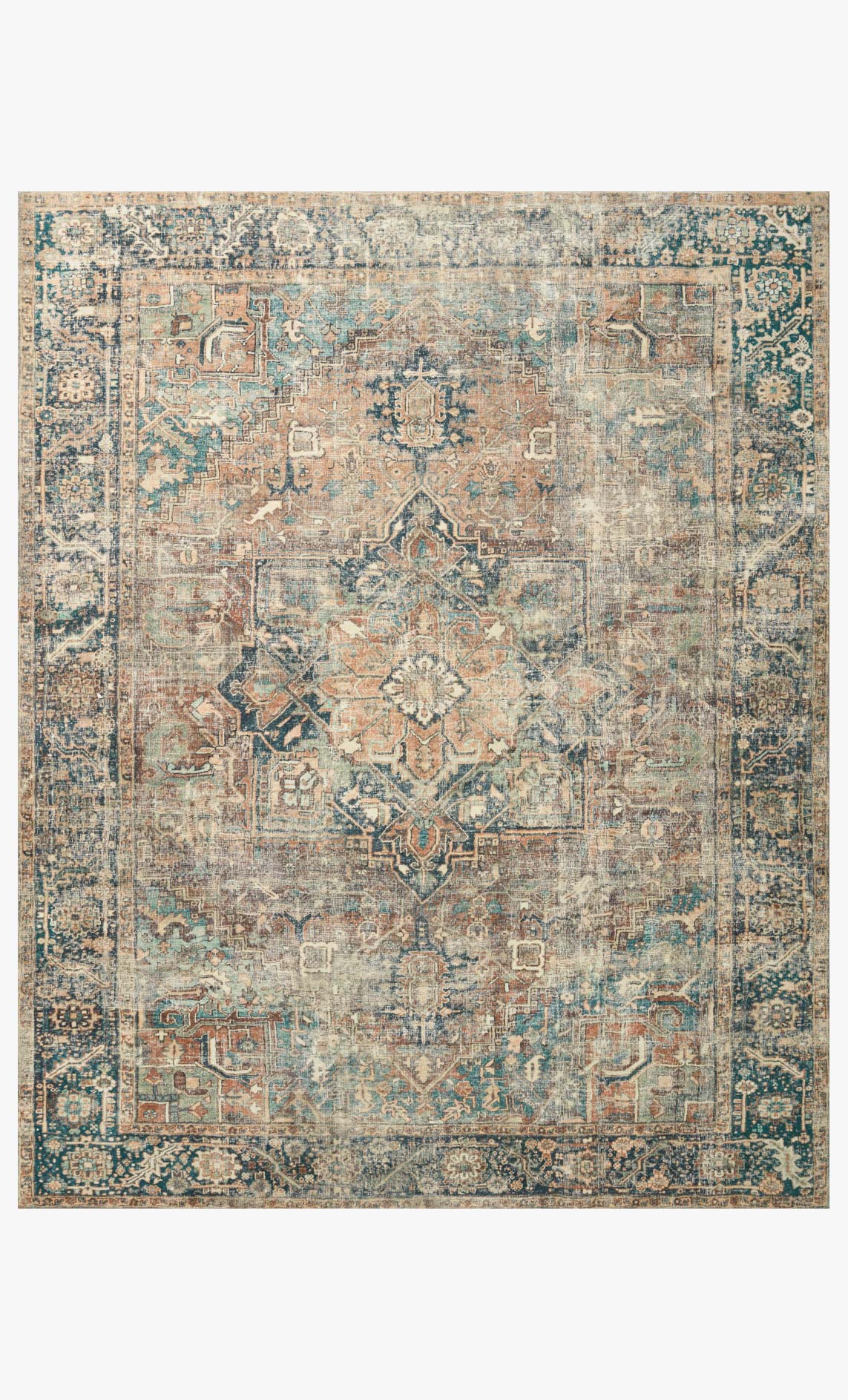 Loloi II Margot Collection - Traditional Power Loomed Rug in Terracotta & Lagoon (MAT-02)