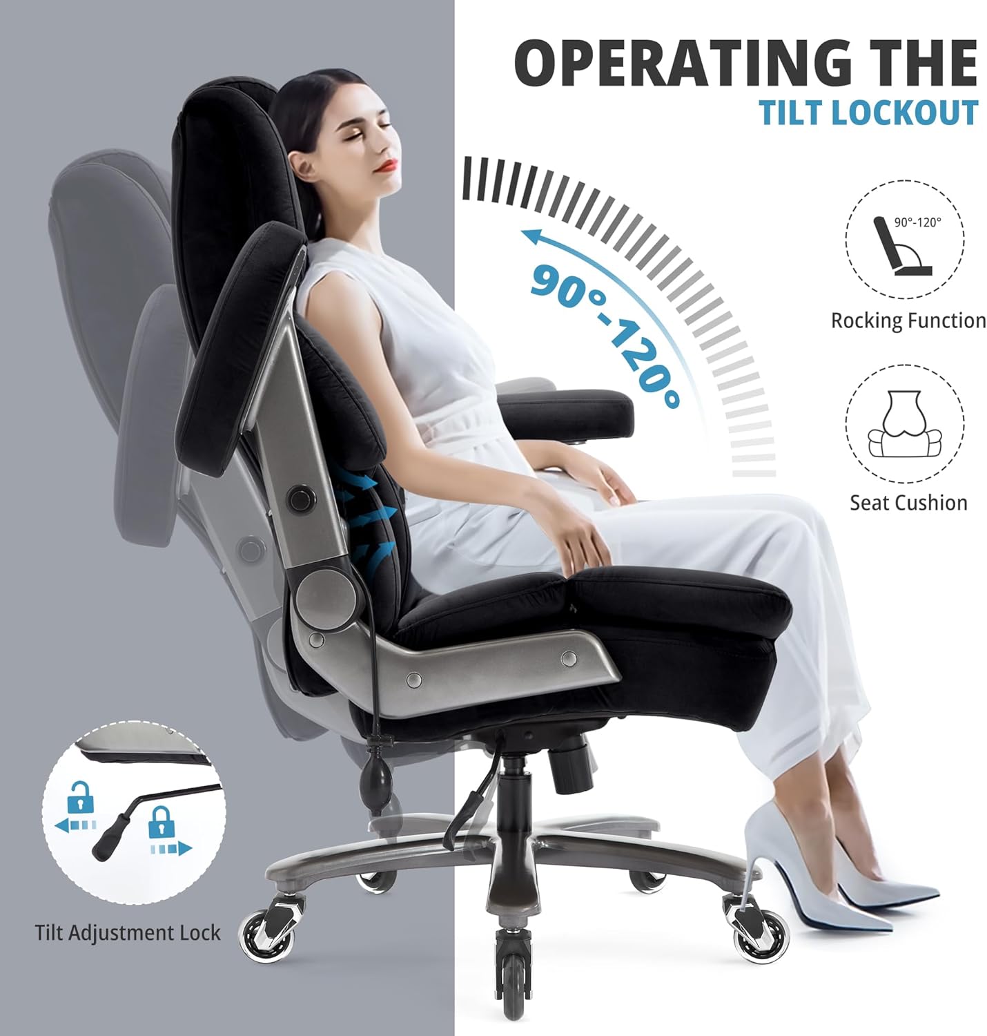 Fabric Big and Tall Office Chair 700lbs-High Back Executive Cloth Computer Chair with Adjustable Lumbar Support 3D Flip Arms Plus Size Rubber Wheels-Extra Wide Large Desk Chairs, Heavy Duty Metal Base