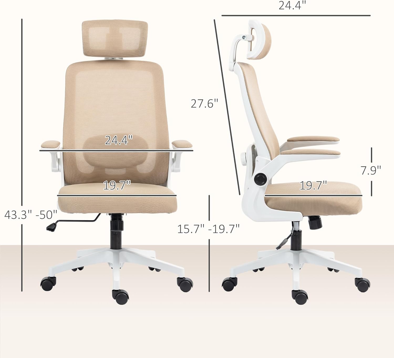 Ergonomic Mesh Office Chair with Adjustable Headrest & Lumbar Support, Flip-Up Armrests, 265 lbs Capacity
