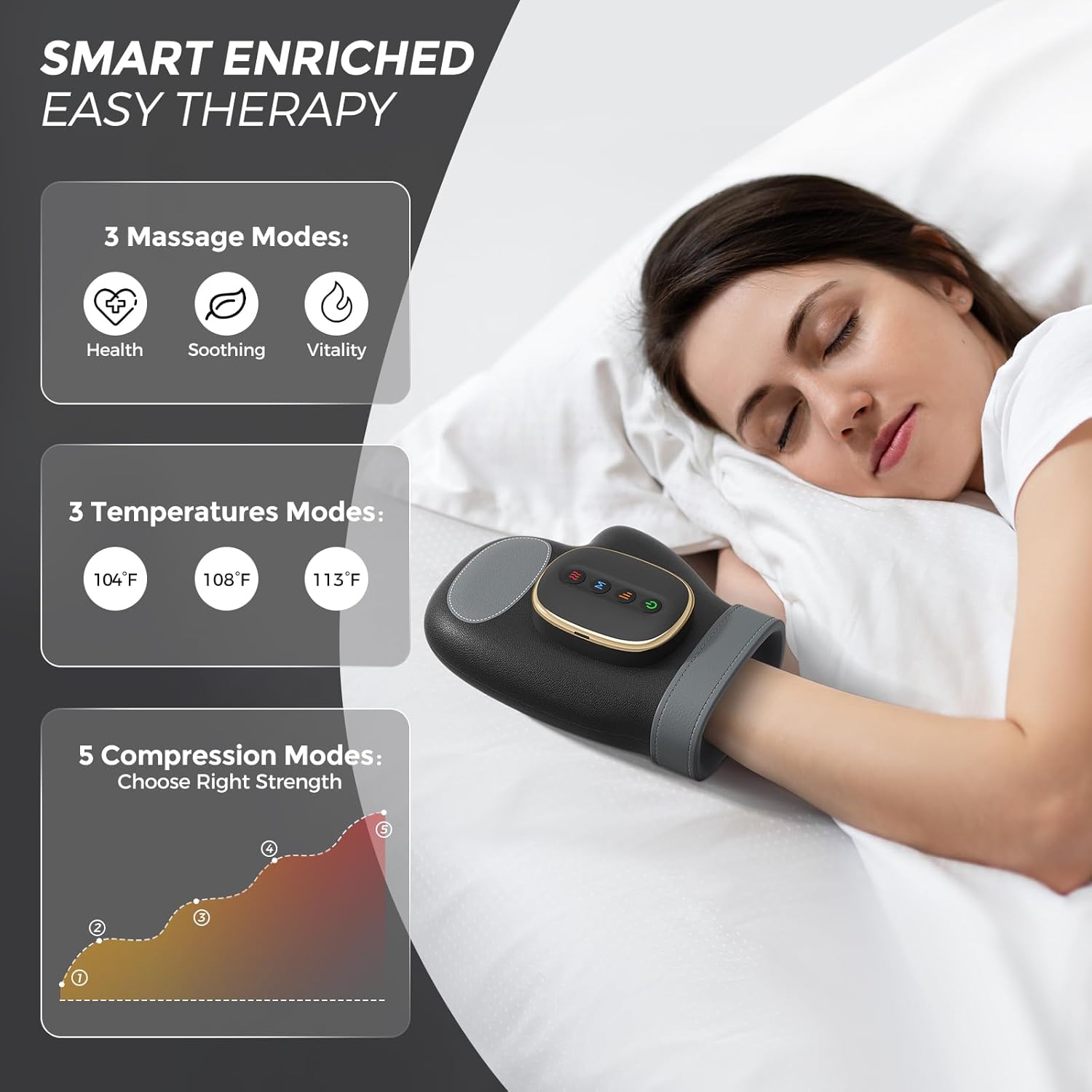 WUX Hand Massager with Heat Compression Relief, 3 Massage 4 Temperatures 5 Compression Models Therapy Glove, Arthritis & Wrist Carpal Tunnel Muscles Pressure Point Therapy, Ideal Gifts for Women/Men