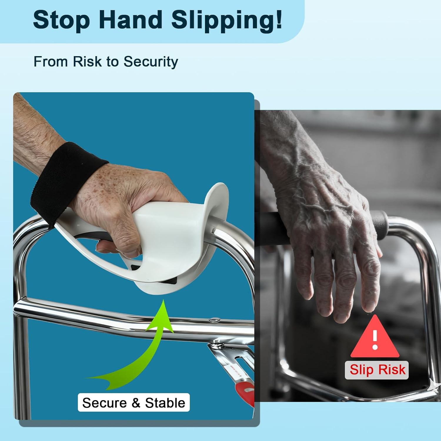 Left Hand Walker Splint with Two Securing Straps, Cushioned Walker Padding for Comfortable Grip, Hand Brace Splint for Seniors, Rehab and Elderly Rollator and Limited Hand Mobility Users