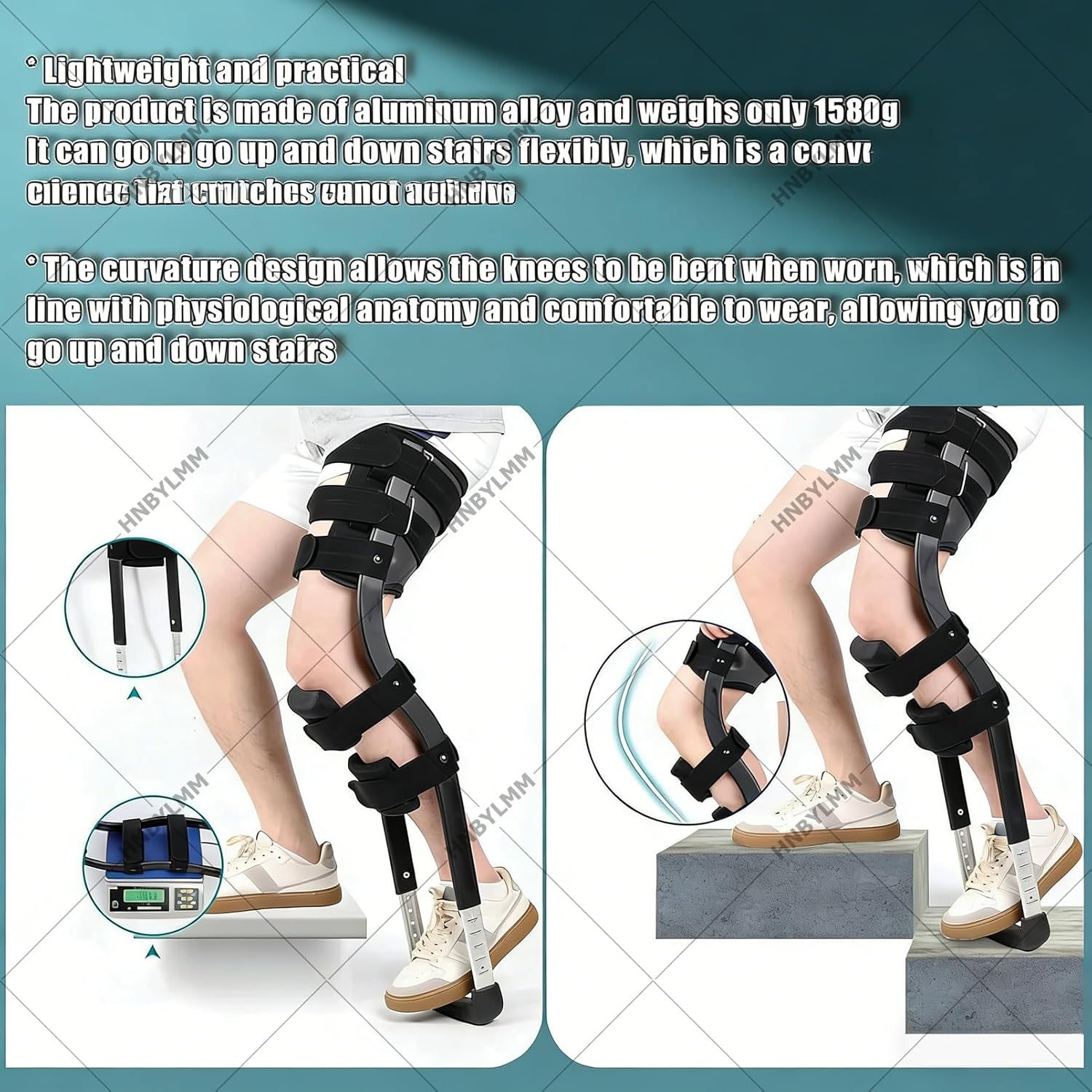 Single Leg Walker Assist, Painless Knee Crutch, Hand Fr-ee Knee Crutches for Broken Legs and Sprained Ankles, Supports Up to 220 LBs Assisted Walking Trainer