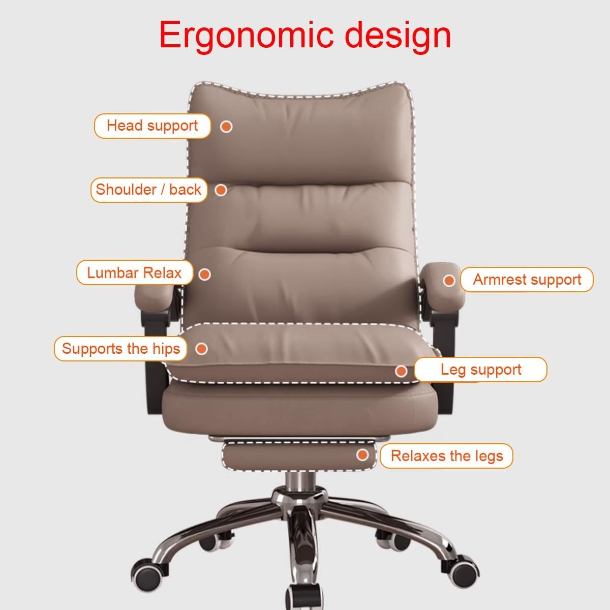 Computer Desk Chair, Executive Chairs, Ergonomic Swivel Desk Chairs, with Wheels,Adjustable Lumbar Support,Work Chair Leather Gaming Chair,Arm Adjustable,Grey