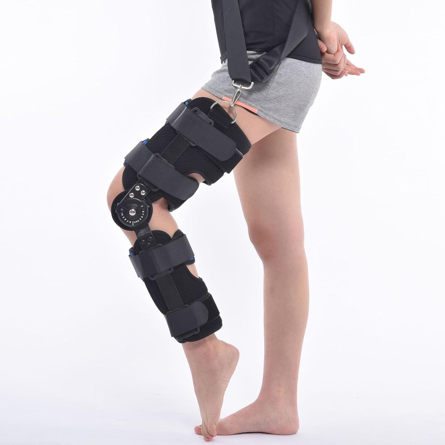 Adjustable Post Op Knee Brace for Adult Men Women, Breathable Hinged Rom Knee Brace for Left/Right Leg, Meniscus Tear, Ligament Damage, Knee Fracture Recovery Stabilization
