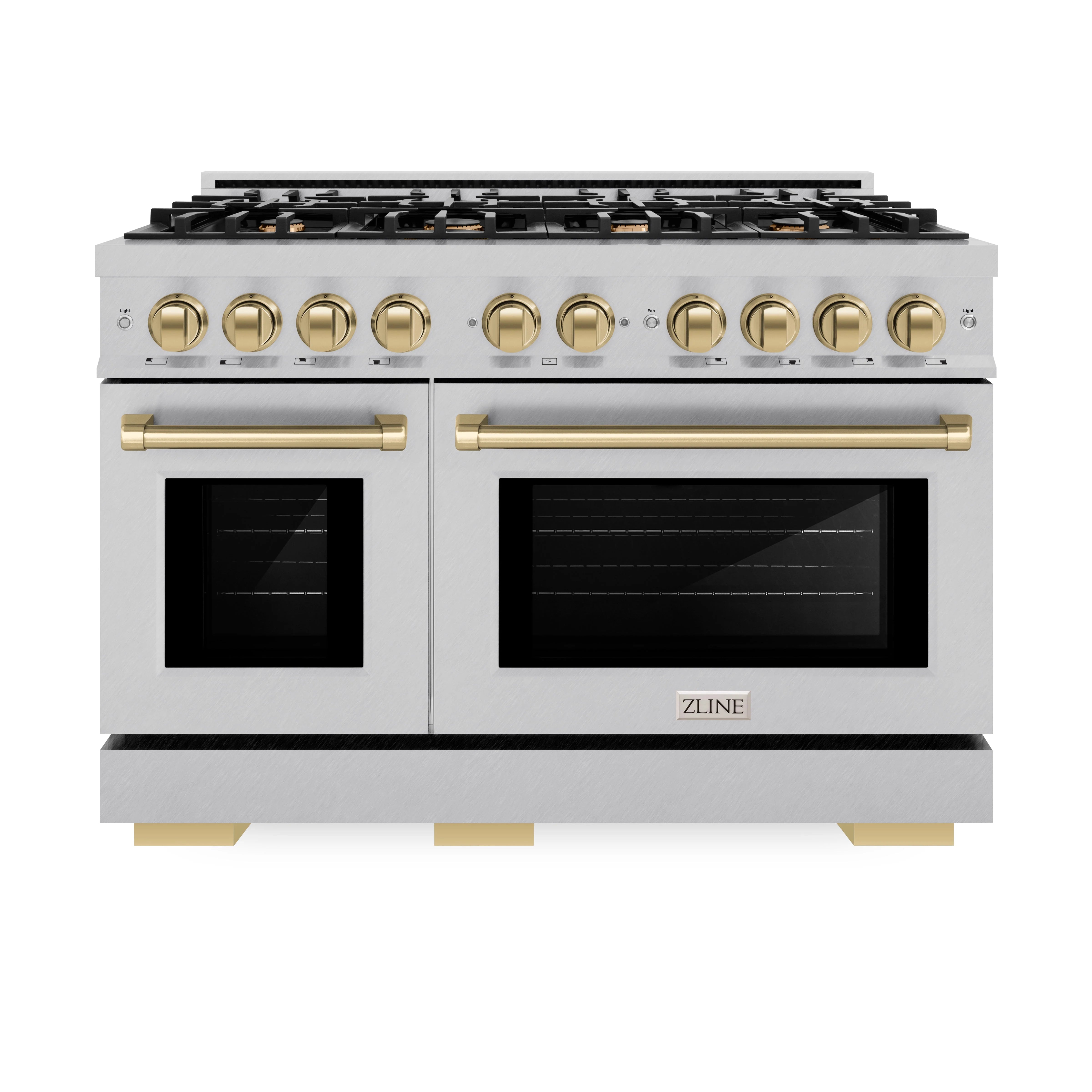 ZLINE Autograph Edition 48-Inch Select Series Gas Range with 8 Gas Burner Cooktop and 6.7 Cu. Ft. Gas Convection Oven in Satin Stainless Steel and Champagne Bronze Accents (HGRSZ-48-CB)