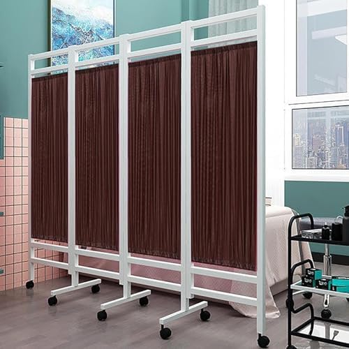 4 Panel Foldable Medical Privacy Screen Room Divider with Metal Frame - Portable Brown Partition for Clinics, Offices, & Home Use - Enhance Patient Privacy & Space Management