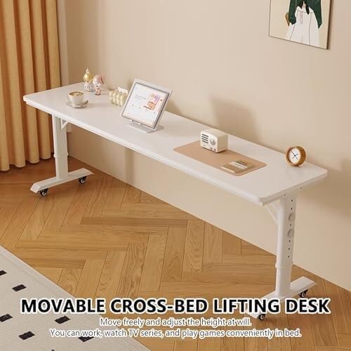 Adjustable Height Overbed Table, Mobile Rolling Hospital Bed Desk, Laptop Workstation with Wheels, Bedside Table for Bedroom & Home Use(180 * 60cm)