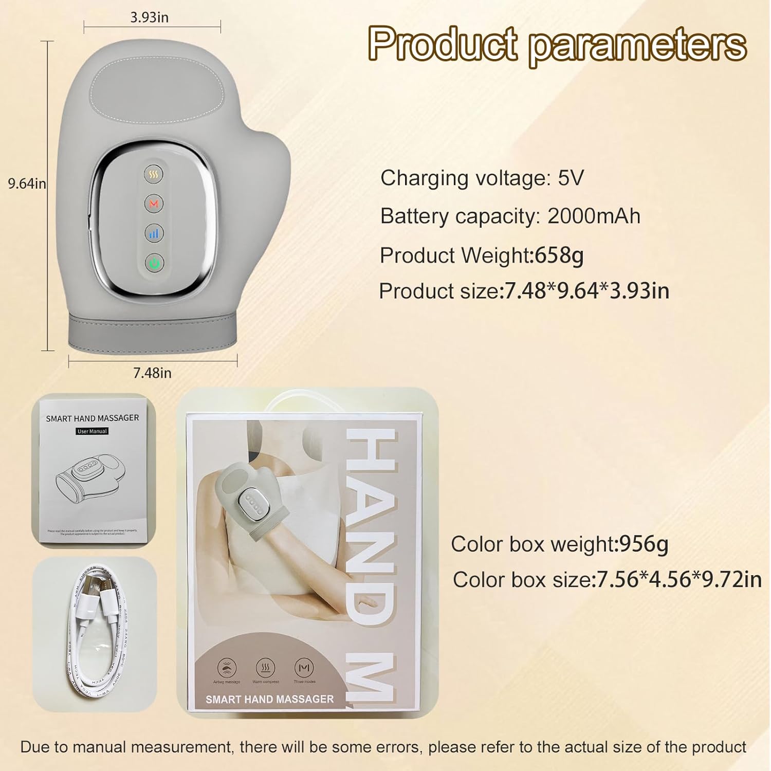 Hand Massager with Heat and Compression - Relieve Wrist Muscles Pain, Arthritis and Carpal Tunnel, Electric Kneading Massage, Portable and Cordless Design, Ideal Gift for Women/Men