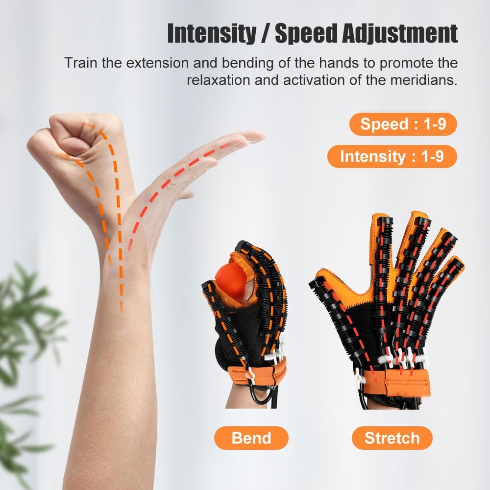 KEULEN Finger Hand Function Rehabilitation Gloves, Hand Stroke Recovery Equipment, 3 Temperature and 9 Levels of Strength Adjustable, for Stroke, Hemiplegia, and Poor Finger Mobility Patients