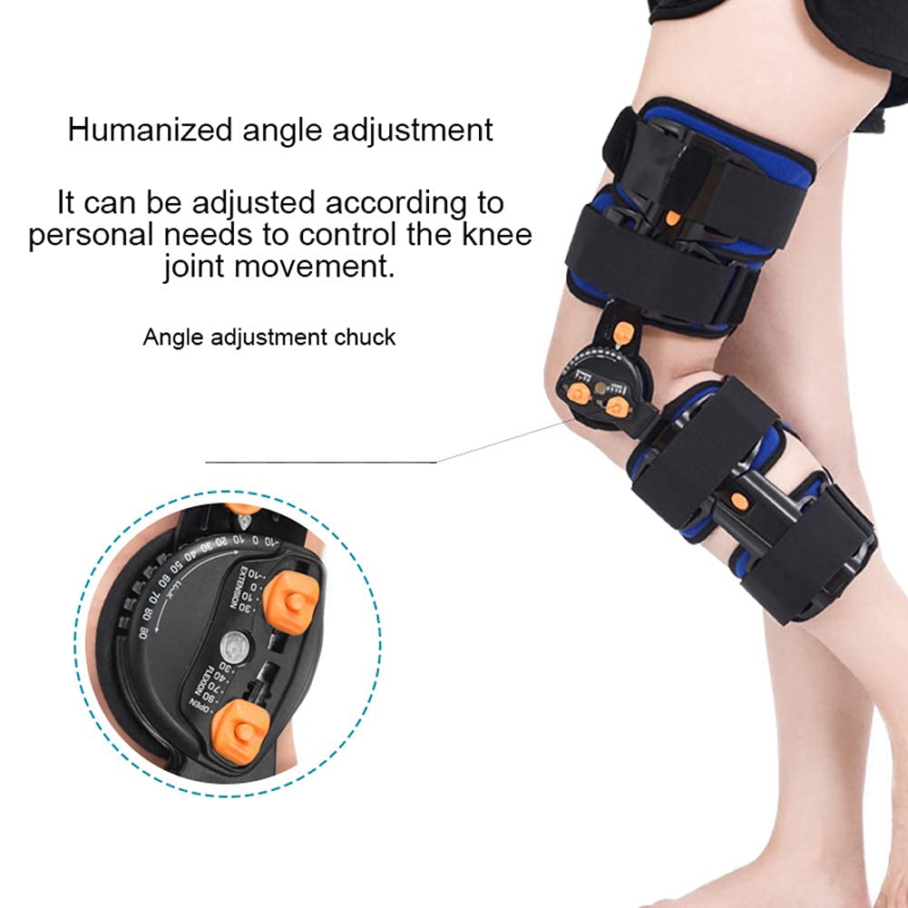 Hinged Knee Brace Adjustable Post Op Knee Support Orthosis Immobilizer Protector for Left Leg and Right Leg, Both Men and Women 0-120°(