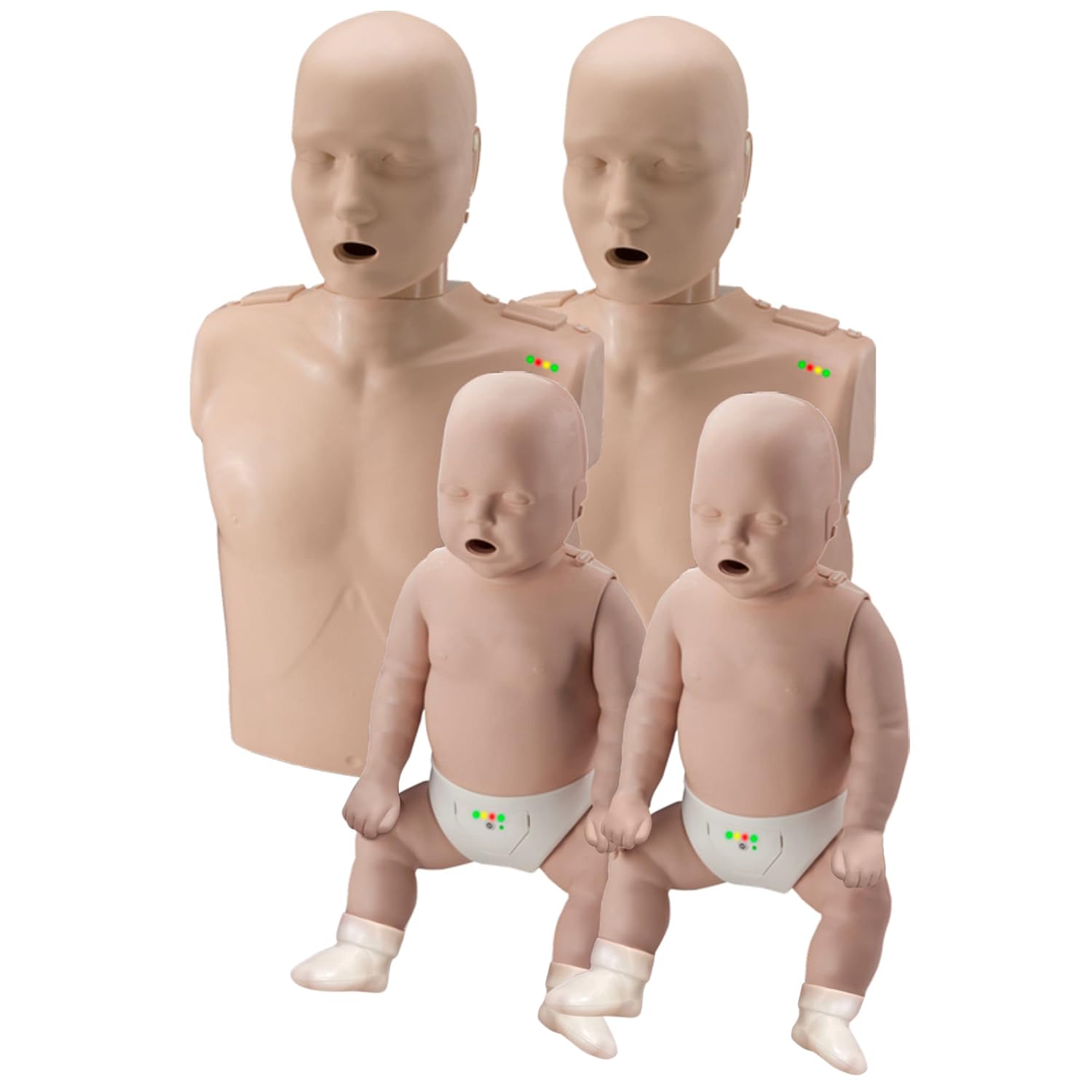Prestan Family Pack of CPR Manikins (2 Adult, 1 Child, 2 Infant) Medium Skin with Rate Monitors, PP-FM-500M-MS