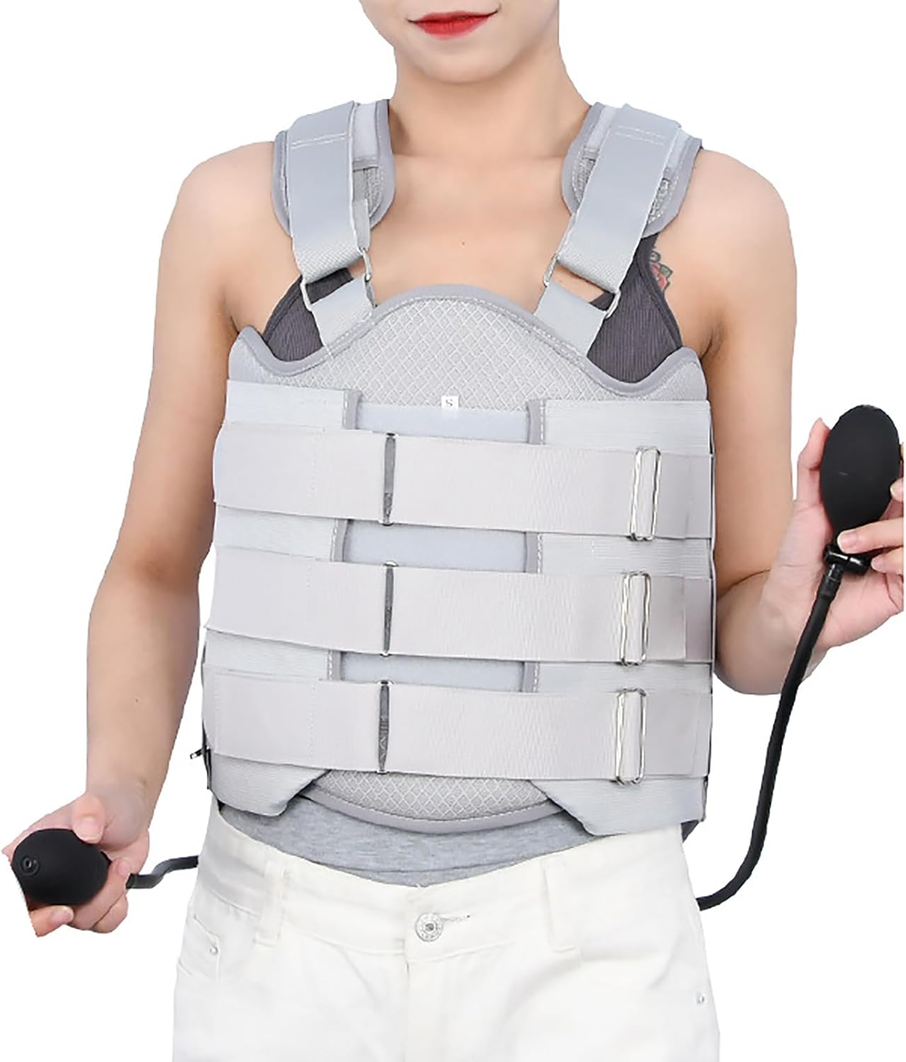 Thoracolumbar Fixed Spinal Brace, Cervical Thoracic Traction Device with Dual Airbags, Elasticity Adjustable and 360° Wrapping, User Friendly Wide Strap Design, for Kypho,S
