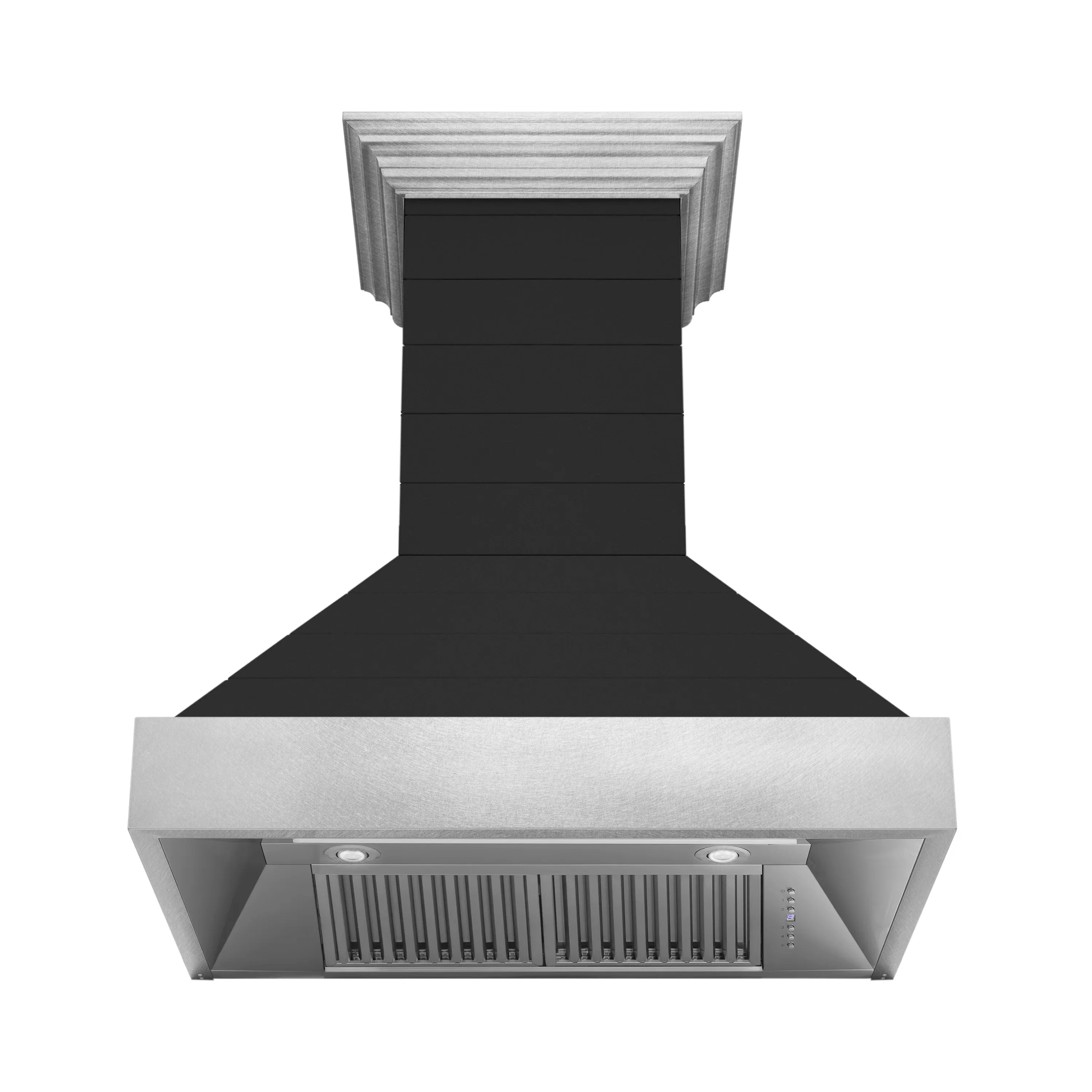 ZLINE 36-Inch Wooden Wall Mount Range Hood in Rustic Shiplap Black Finish with Stainless Steel Accents (365CC-36)