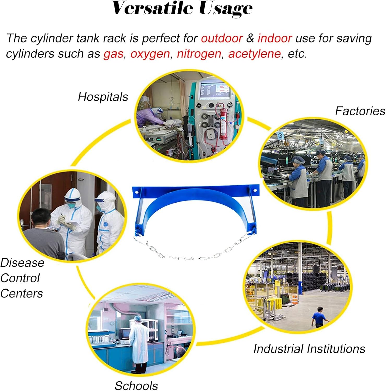 Blue Steel Gas Cylinder Fixed Rack with Protective Chain, Cylinder Wall Mounted Brackets, Gas Cylinder Organizer Shelf for Hospital/Labs/Corporate,7 Pcs-3 Bottles - 37.4x7.9 in