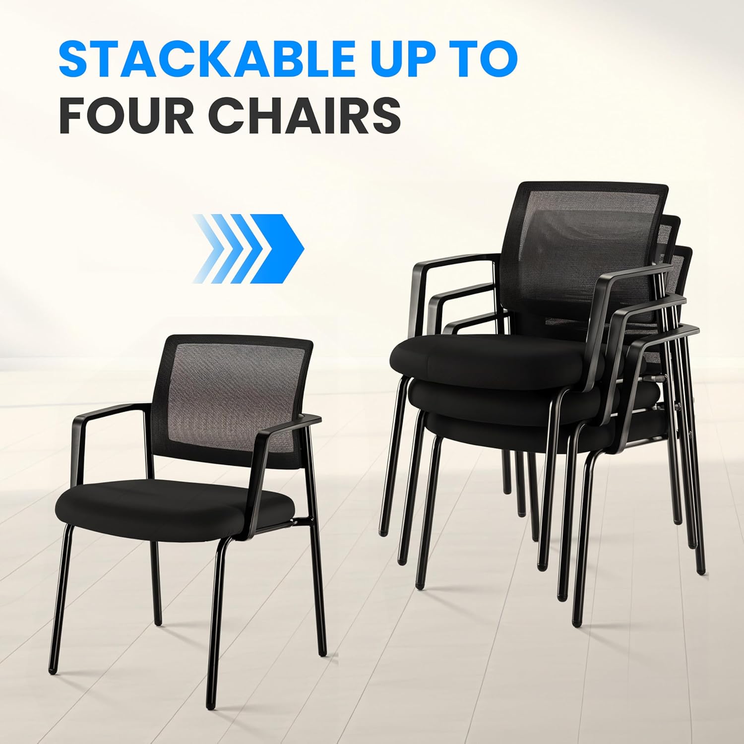 Simple Deluxe Guest Waiting Room Office Arm Chairs 2 Pack No Wheel for Reception Meeting Conference, Stacking Padded Fabric Seat, Mesh Back & Ergonomic Support Rest for Lobby Home Computer Desk