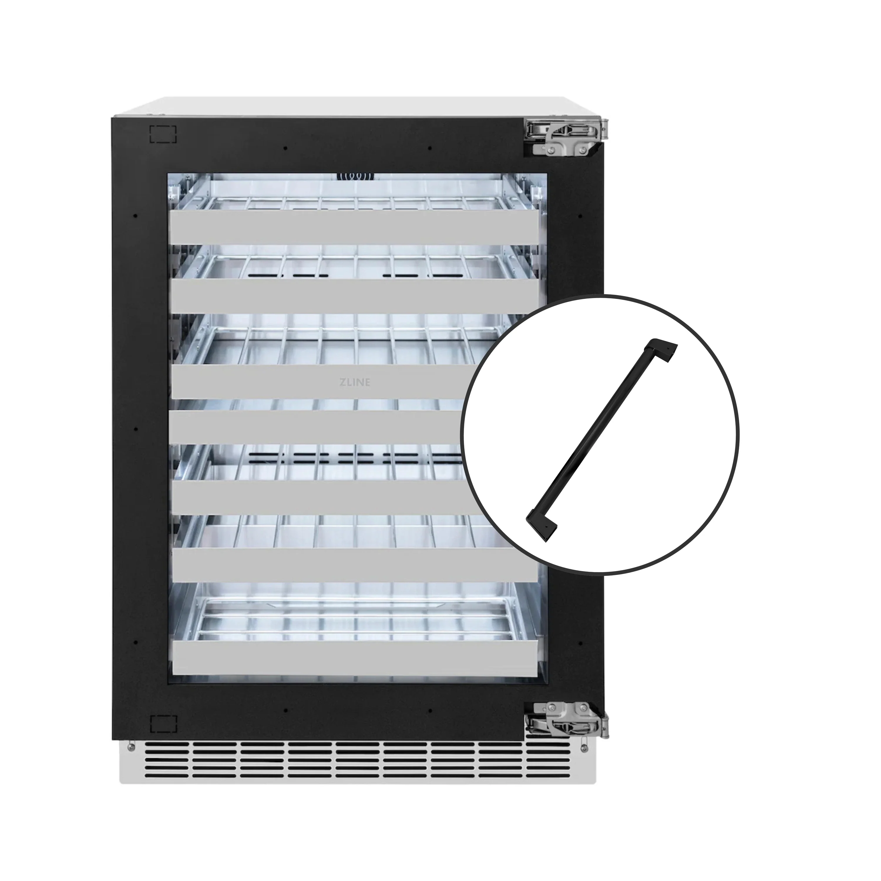 ZLINE Autograph Edition 24-Inch Touchstone Dual Zone 44 Bottle Indoor/Outdoor Wine Cooler with Panel Ready Glass Door and Matte Black Handle (RWDPOZ-24-MB)