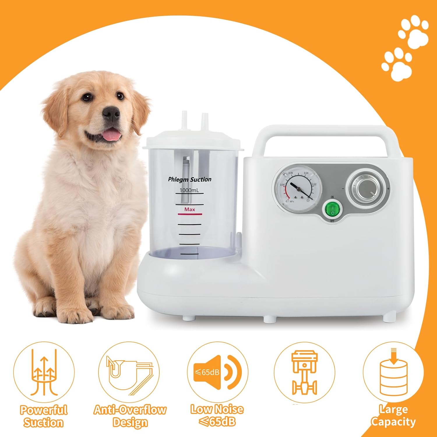 1000ml Portable Vacuum Machine for Home Use, Detachable Collection Bottle, 110V