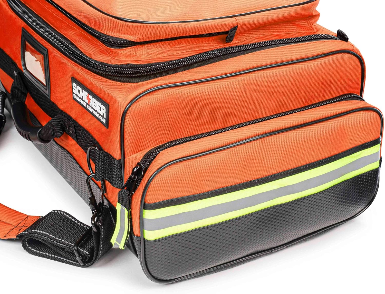 Scherber Fully Stocked First Responder Ultimate Professional EMT/EMS Trauma Kit | HSA/FSA Approved | w/10+ Compartments, Zippered Pockets, Dividers, Oxygen Access & 260+ First Aid Supplies (Orange)