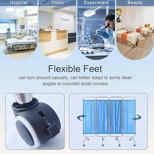 Folding Privacy Screen for Medical Use - 5-Panel Waterproof Partition with Lockable Wheels for Exam Rooms, Clinics, Nursing Homes, and First Aid Facilities